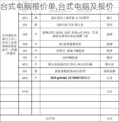 台式电脑报价单,台式电脑及报价