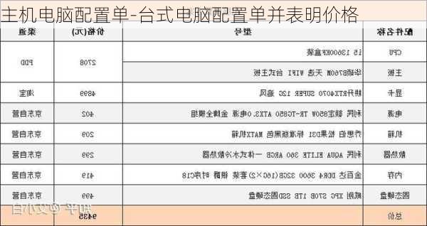 主机电脑配置单-台式电脑配置单并表明价格