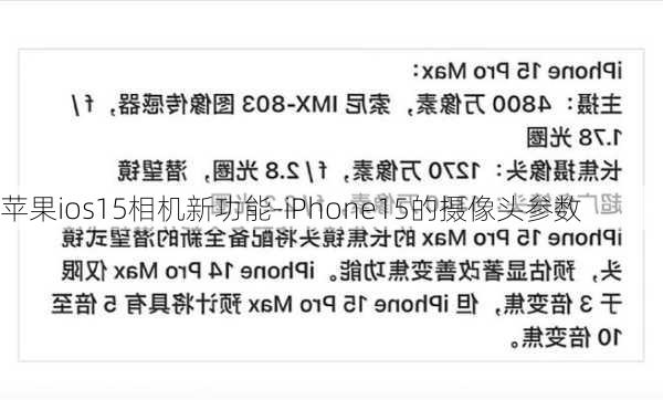 苹果ios15相机新功能-iPhone15的摄像头参数